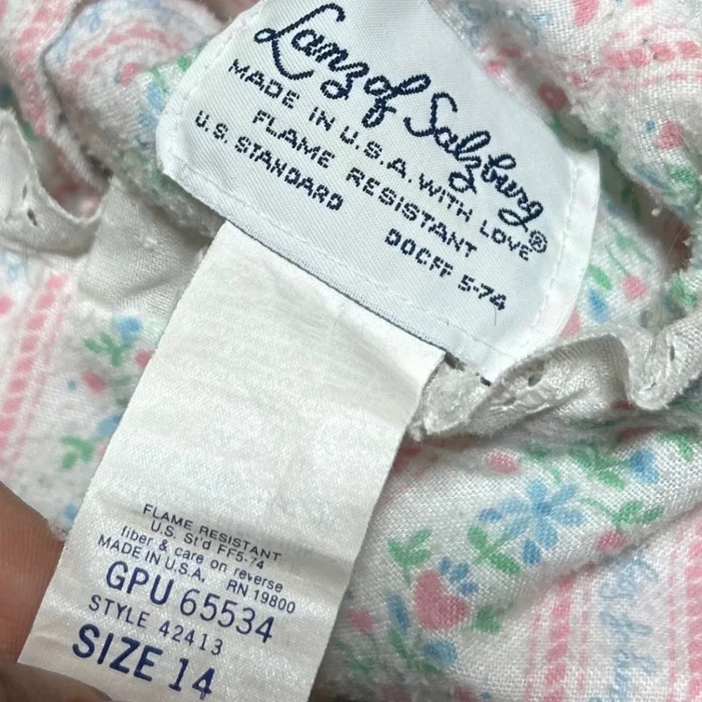Vintage Lanz of Salzburg Girls Pajama Set Size 14 Floral Stripe Ruffle Pink Blue